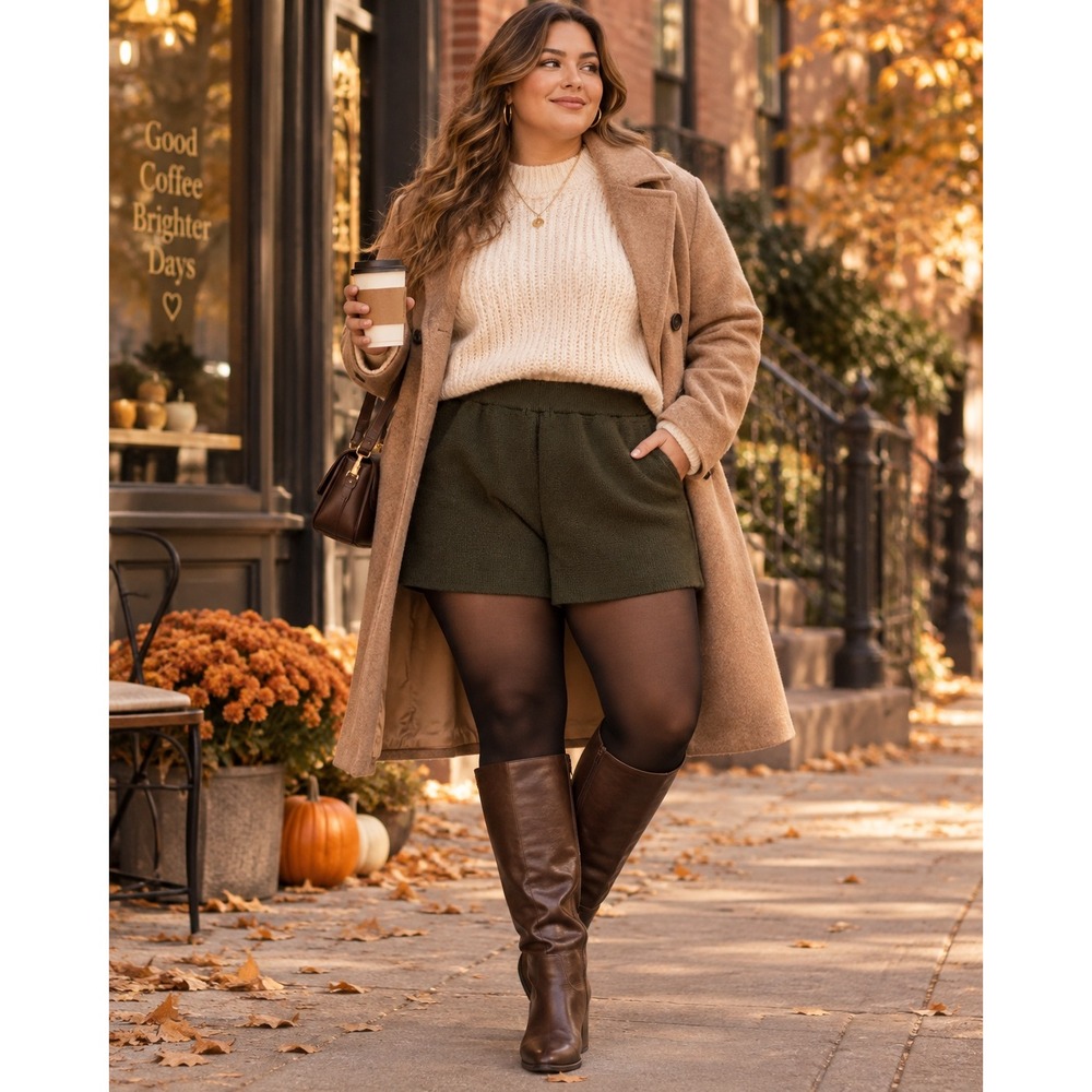 Women Large Olive Green Knit Shorts High Rise Relaxed Lounge Cozy Fall Casual